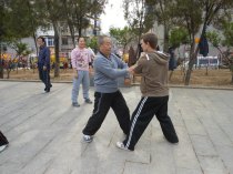 Zhou shifu applying "feng" or sealing to my elbow. one of the 12 keywords